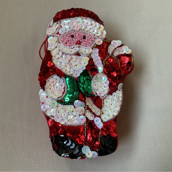 Other - Sparkly Sequins Santa Storage Trinket Box Hanging Christmas Ornament VINTAGE